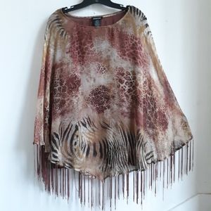 Avenue silk fringe poncho Boho festival animal clr